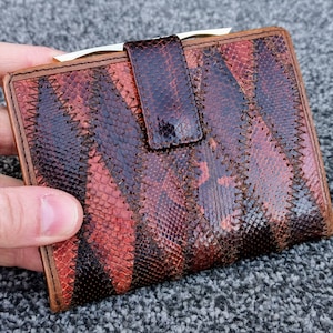 Vintage Schlangenleder Geldbörse, Metall gerahmte Kiss-Verschluss-Tasche, Scheinfach, 1950er Jahre