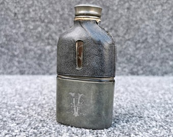 large flask Marlboro Silver plate on Copper alcohol spirits 1940's hip flask with space for monogram 1940's barware