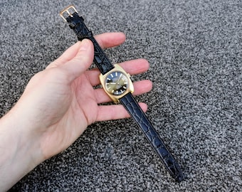 1960s Pilot Geneve Automatic 25 Jewels Watch, Gold-Plated Casing, Date, Exotic Leather Strap