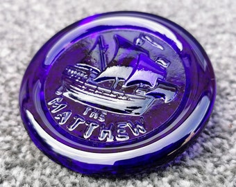 Cobalt Blue Glass Collectibles, Vintage The Matthew Of Bristol Coaster, Paperweight, Ornament, Light Diffuser, Home Decor Interior Design