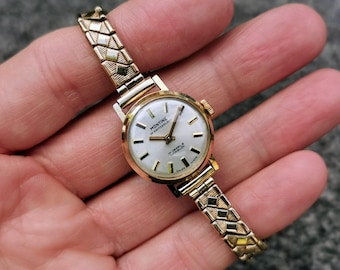 Vintage Montine 17 Jewels Handaufzug Uhr, Excalibur Rolled-Gold Armband, Swiss Made Schmuck