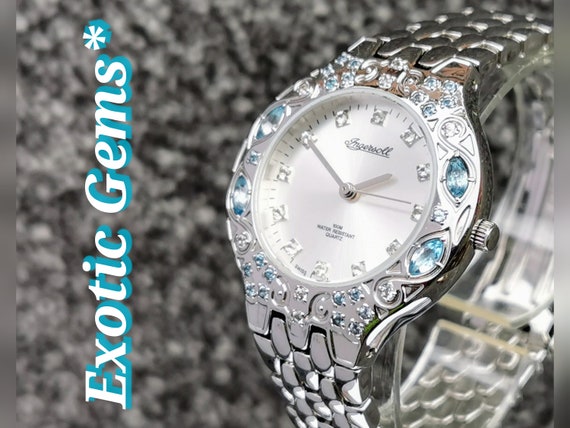 Ingersoll Exotic Edition Swiss Movt Watch Blue Zircon Gem Set Bezel Stainless Steel Bracelet Perfect Special Treat or Gift Etsy New Zealand