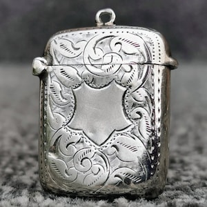 Antique Sterling Silver Vesta Case, 1903, Holds Matches for Cigars & Cigarettes