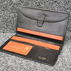 Portefeuille en cuir bien usé, pleine taille, transparent, poches plaquées, vintage des années 1980