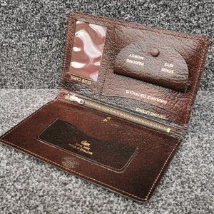 Cartera vintage de cuero de nogal, estilo de abrigo más largo, CHOSSY, hecho en Inglaterra en la década de 1960, papá, abuelo, idea de regalo para marido