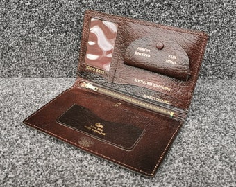 Vintage Wallet Walnut Leather, Longer Coat Style, CHOSSY, Made In England 1960s