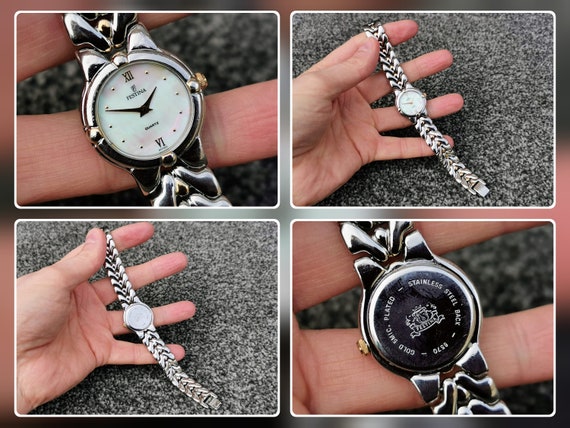 Reloj Festina para mujer con esfera redonda de nacar y pulsera de dos tonos banada en oro 657004 Etsy Espana
