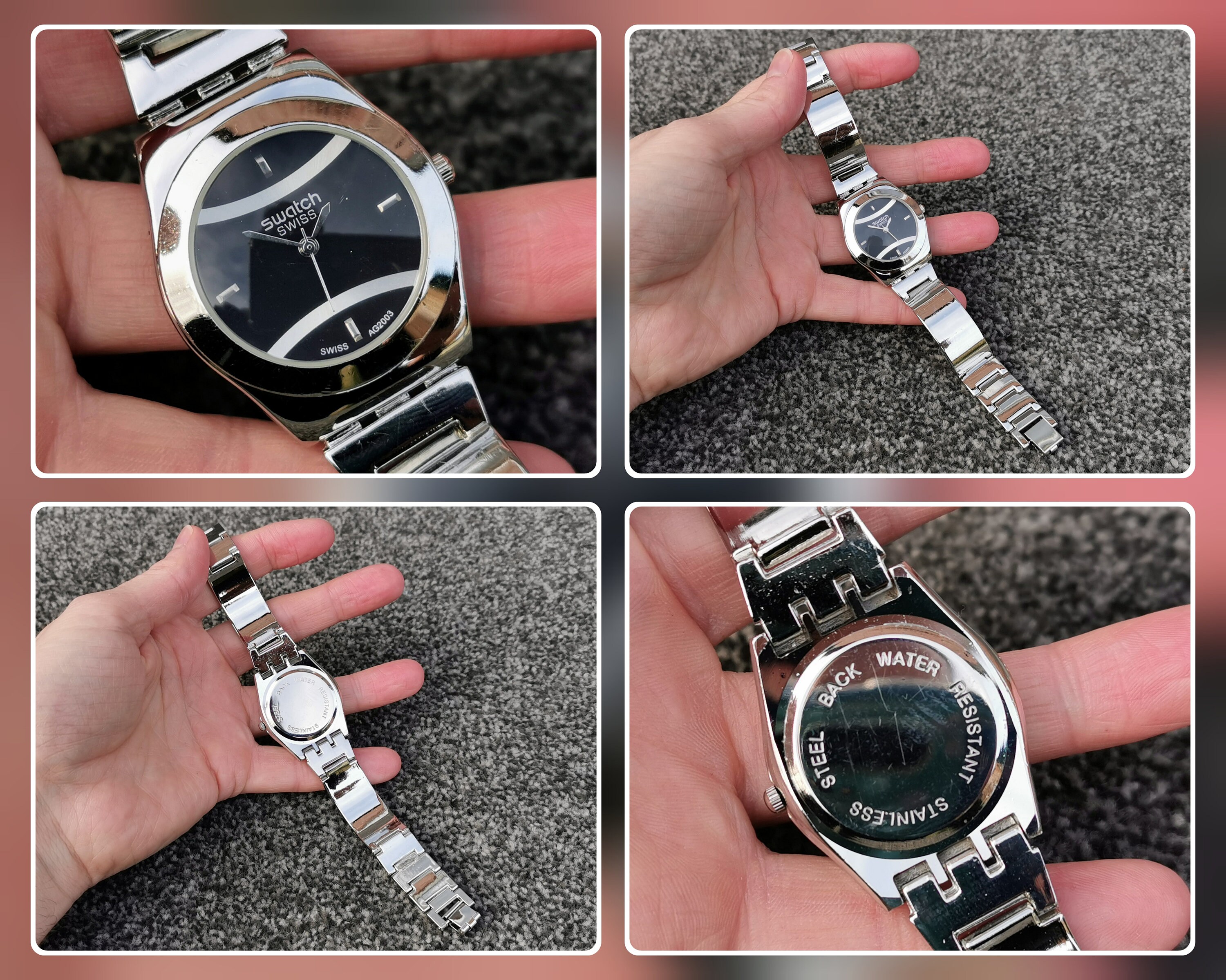 SWATCH Swiss Quartz Watch Round Black Silver Dial Stainless