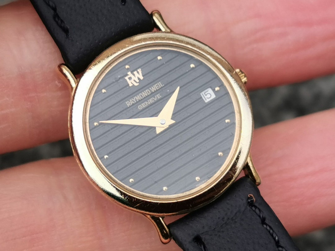 1990s Womens Raymond Weil Watch Swiss Made 18K Gold-plated Case, Black Stripe Dial, Date Indicator, New Leather Strap - Etsy 1990s Womens Raymond Weil Watch Swiss Made 18K Gold-plated Case, Black Stripe Dial, Date Indicator, New Leather Strap - Etsy