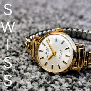 Vintage Montine 17 Jewels Hand Wind Watch, Excalibur Rolled-Gold Bracelet, Swiss Made Jewellery