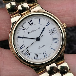 1980s Vintage Mappin & Webb Quartz Watch Swiss Made Gold Plated Bracelet, Retro Wristwatch