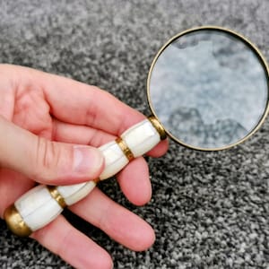 Vintage 6&quot; Magnifying Glass Brass Framed, Mother-Of-Pearl Inlay Handle