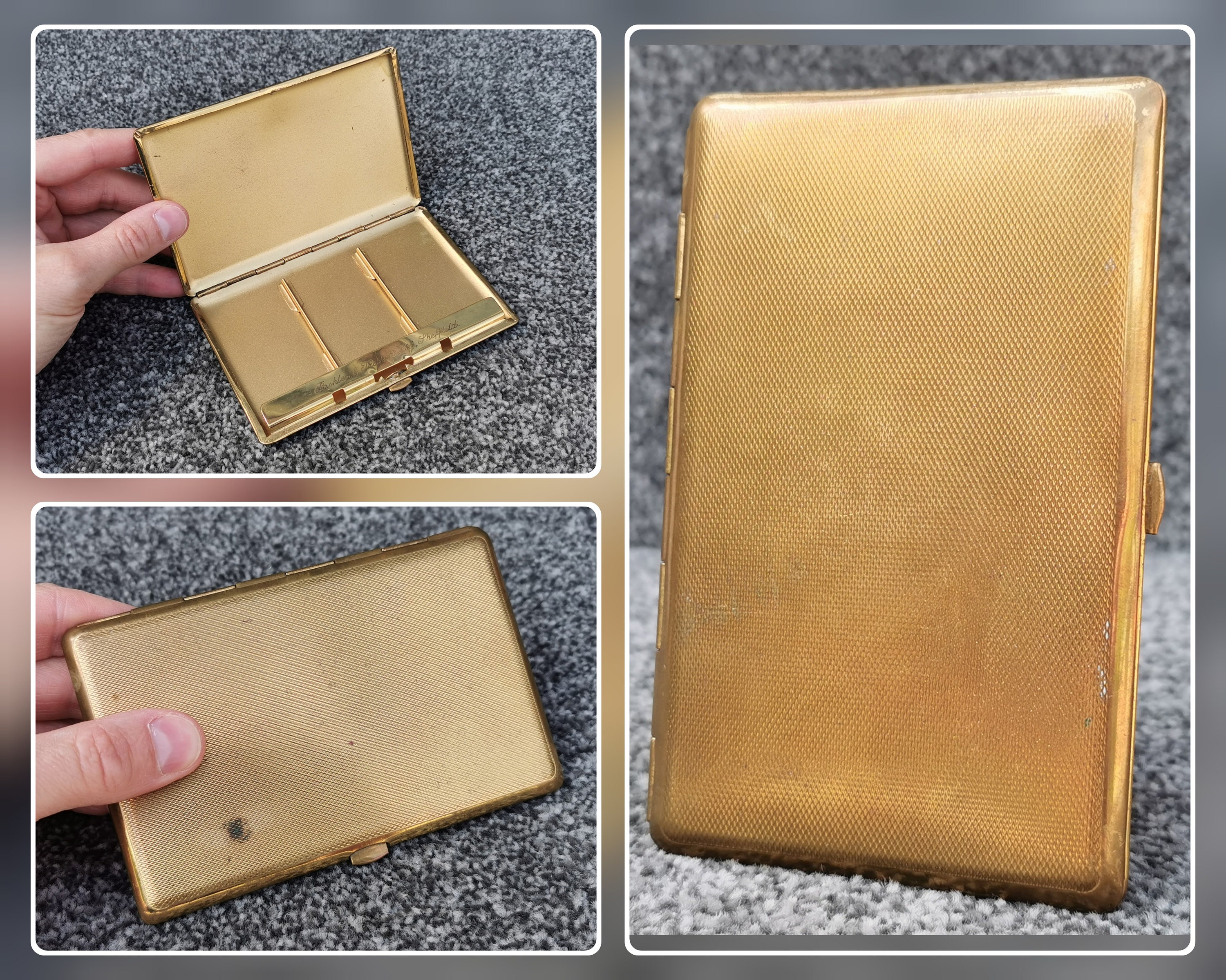 TALLENT England Vintage Cigarettes Case Gold Tone Engine Turned Pattern  1950s