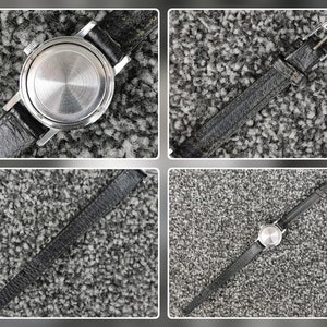 Vintage Sekonda horloge uit de jaren 70, 17 juwelen ronde geborstelde zilveren wijzerplaat lederen band afbeelding 5