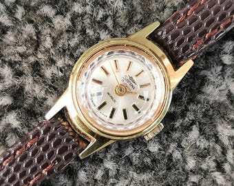 Vintage Systema Watch Swiss Made, Dainty Round Dial, 17 Jewels, New Exotic Leather Strap