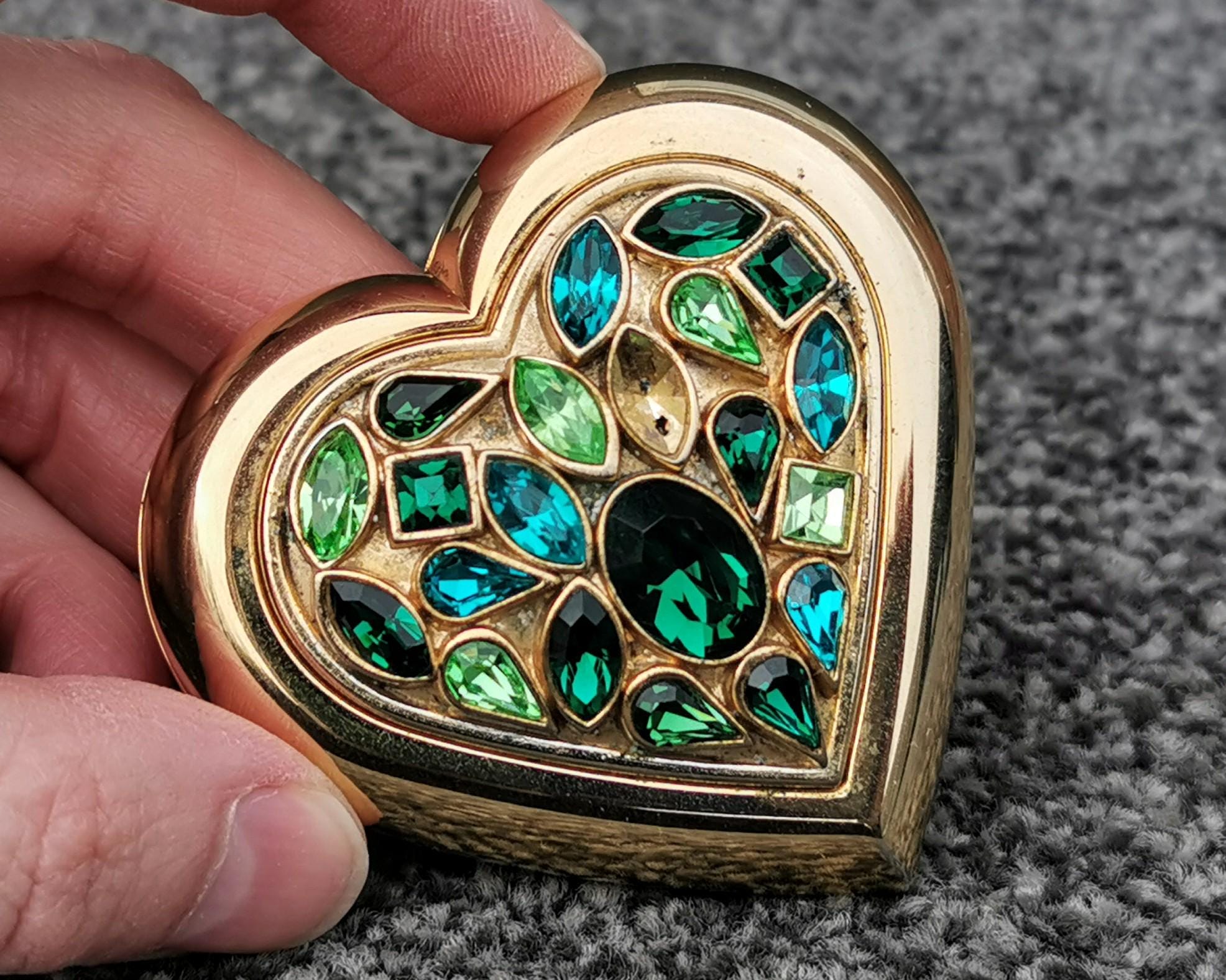 Vintage Yves Saint Laurent Heart Jewel Compact, Rhinestone YSL