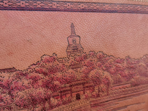 Giant Wild Goose Pagoda China, Vintage Tan Tooled… - image 5