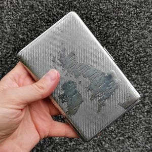 United Kingdom & Ireland Vintage Cigarette Case, Chrome Metal, Gilt interior, Har-Bro