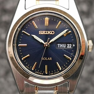 Seiko SOLAR-klocka, blå urtavla, ljusgrå visare, E/F-dagarsdatum, rostfritt stålarmband bild 14