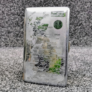 Vintage Chrome Metal Cigarette Case 60s Map Engraved Design Retro Tobacciana Gift Collectable