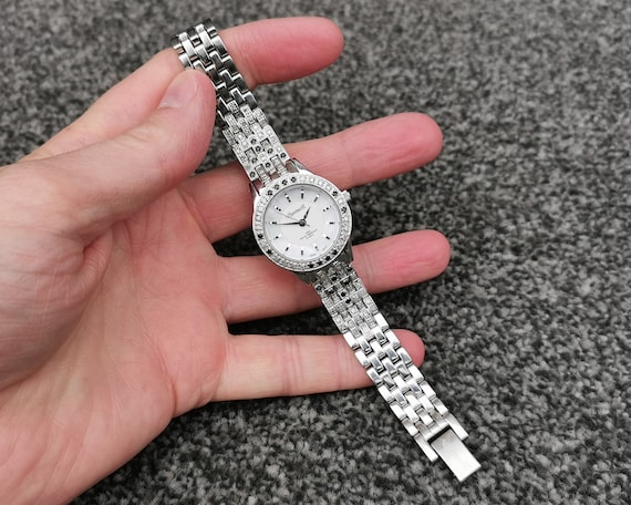 Small Slim Wrist Size Ingersoll Watch Diamond Gem Set Bezel Pearl Dial Stainless Steel Bracelet Etsy Canada