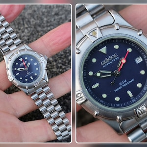 Vintage Adidas Adventure Diver Style Watch Date 100M Water Resistant Stainless Steel Bracelet Women s Retro Sporty Wristwatch Etsy Canada