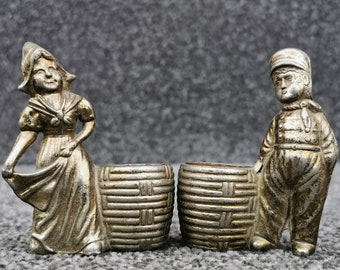 Desk Top Vesta, Collectable Match Safe, Dutch Boy & Girl Ornament Set, Vintage Tobacciana