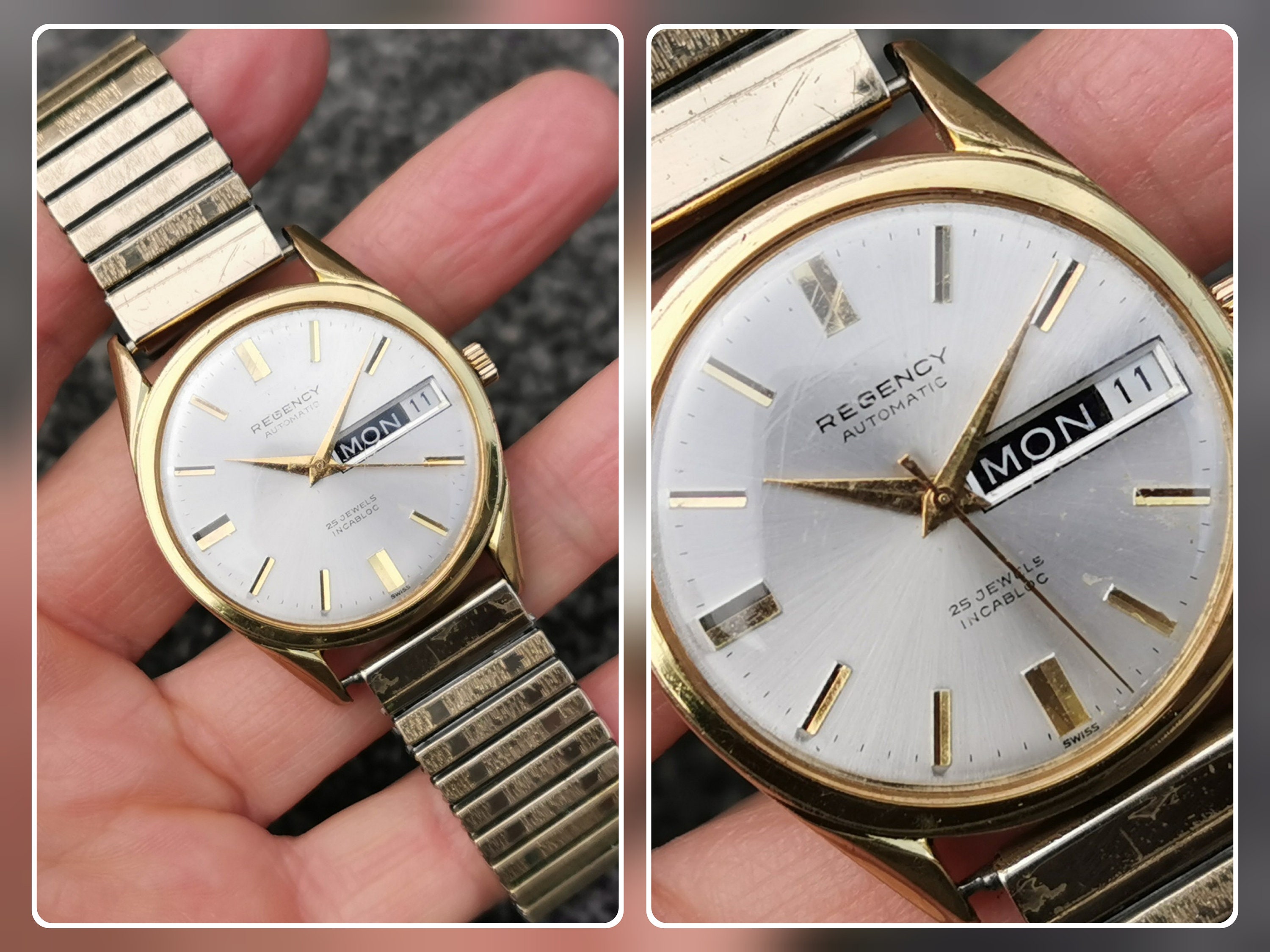 60s 70s Mens Watch Regency Automatic 25 Jewels Swiss Made Gold plated Expansion Bracelet Etsy