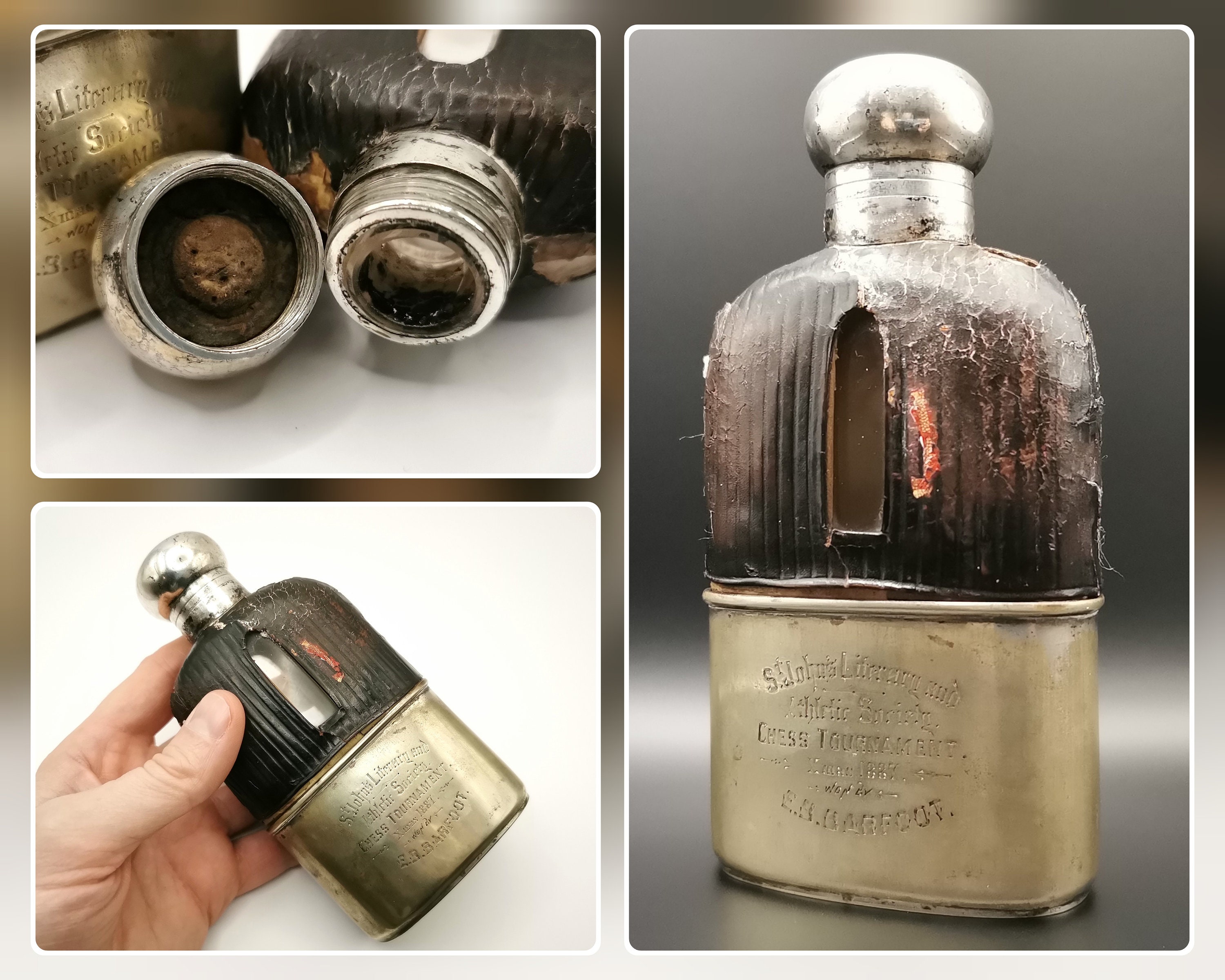 English Leather Bound His & Hers Hip Flasks, 1910s, Set of 2 for sale at  Pamono