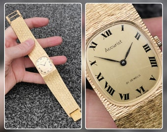 Jaren '80 Heren Vintage Horloge Accurist Swiss Made 21 Juwelen Vergulde Armband