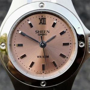 Casio SHEEN Brushed Rose Round Dial Stainless Steel Bracelet 100M 10BAR Water Resistant