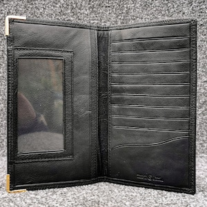 Cartera de piel de becerro Stanley Country, para billetes, tarjetas de crédito, ventana transparente, plegable y delgada