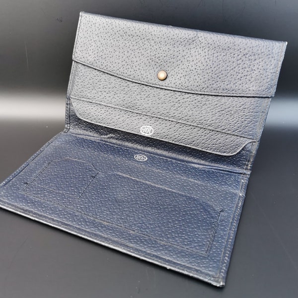 1960s Vintage Blue Leather Wallet, English Classic Retro Old-Fashioned Larger Style Bifold