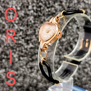 Vintage mechanisch ORIS-cocktailjurkhorloge uit de jaren 1950 gerolde gouden behuizing, leren cordetteband