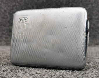 Vintage Cigarettes Case, Chromium Engine Turned, Smoker Tobacciana