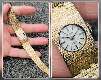 Vintage schweizisk handuppdragen klocka från Bentley, guldpläterat armband, 1970-talet