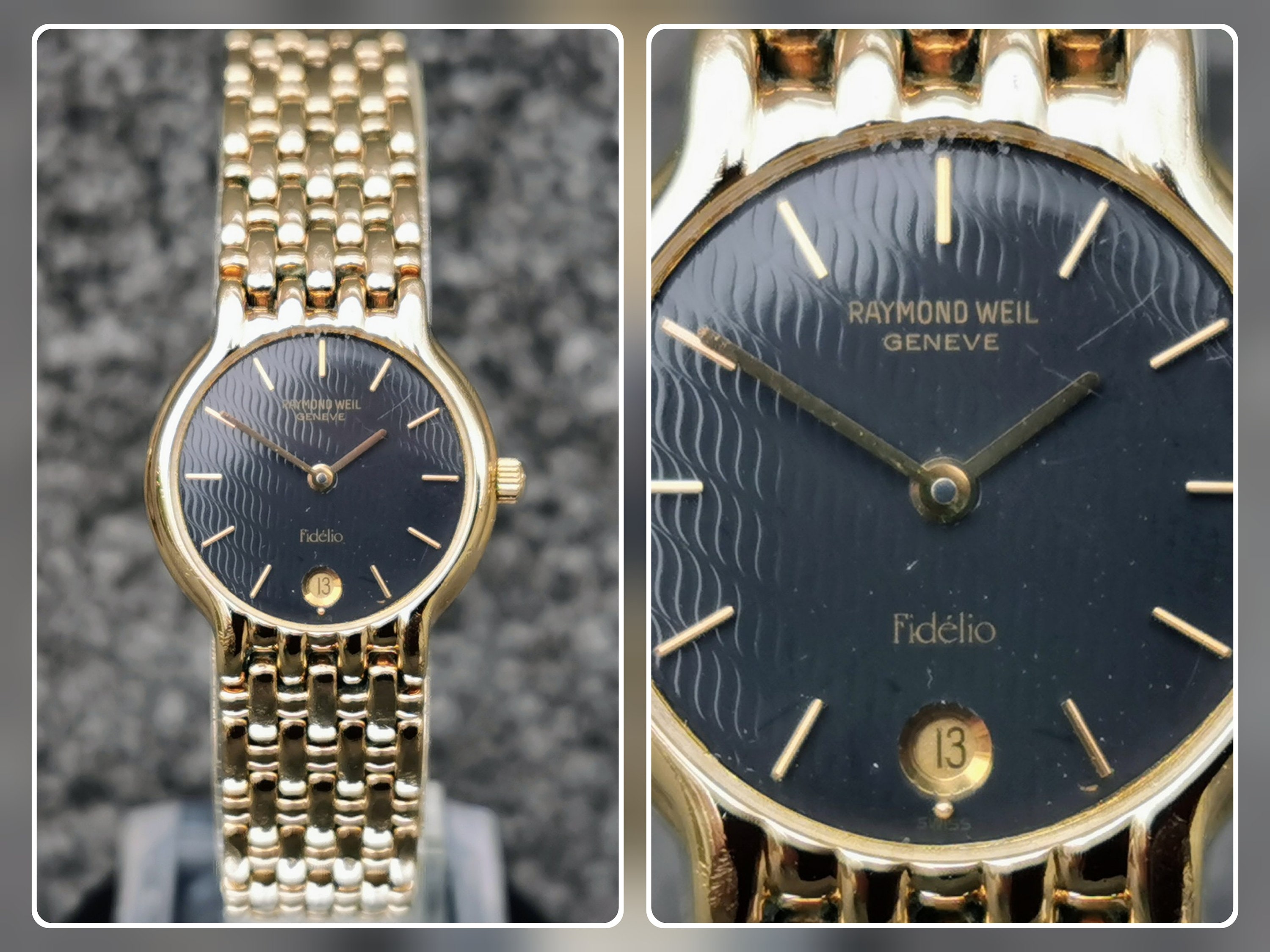 Raymond Weil Fidelio Watch Round Black Dial Date Indicator 18k Gold plated Bracelet Swiss Made Etsy Australia