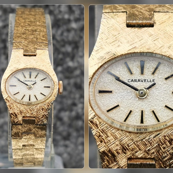 1970s Caravelle Watch Swiss Made 17 Jewels Oval Dial Gold Plated Bracelet, Ladies Vintage Wristwatch
