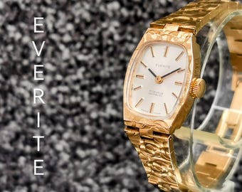 Vintage Everite Swiss Watch: Gold-Plated Textured Bracelet, 17 Jewels
