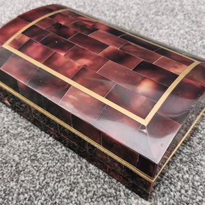 Cigar Box, Faux TTS Shell Tiled Design, Desk Top Size 8&quot;, Brass & Cedar Wood, Vintage Tobacciania Home Office Bar Cave Decor Gift Idea