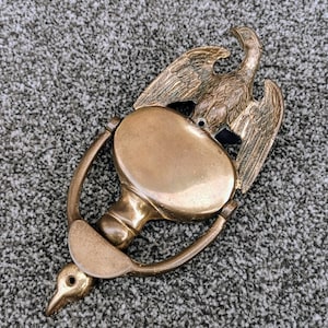 Vintage Solid Brass Cast Door Knocker, Newleaf Gold Eagle Open Cartouche 8&quot; Long