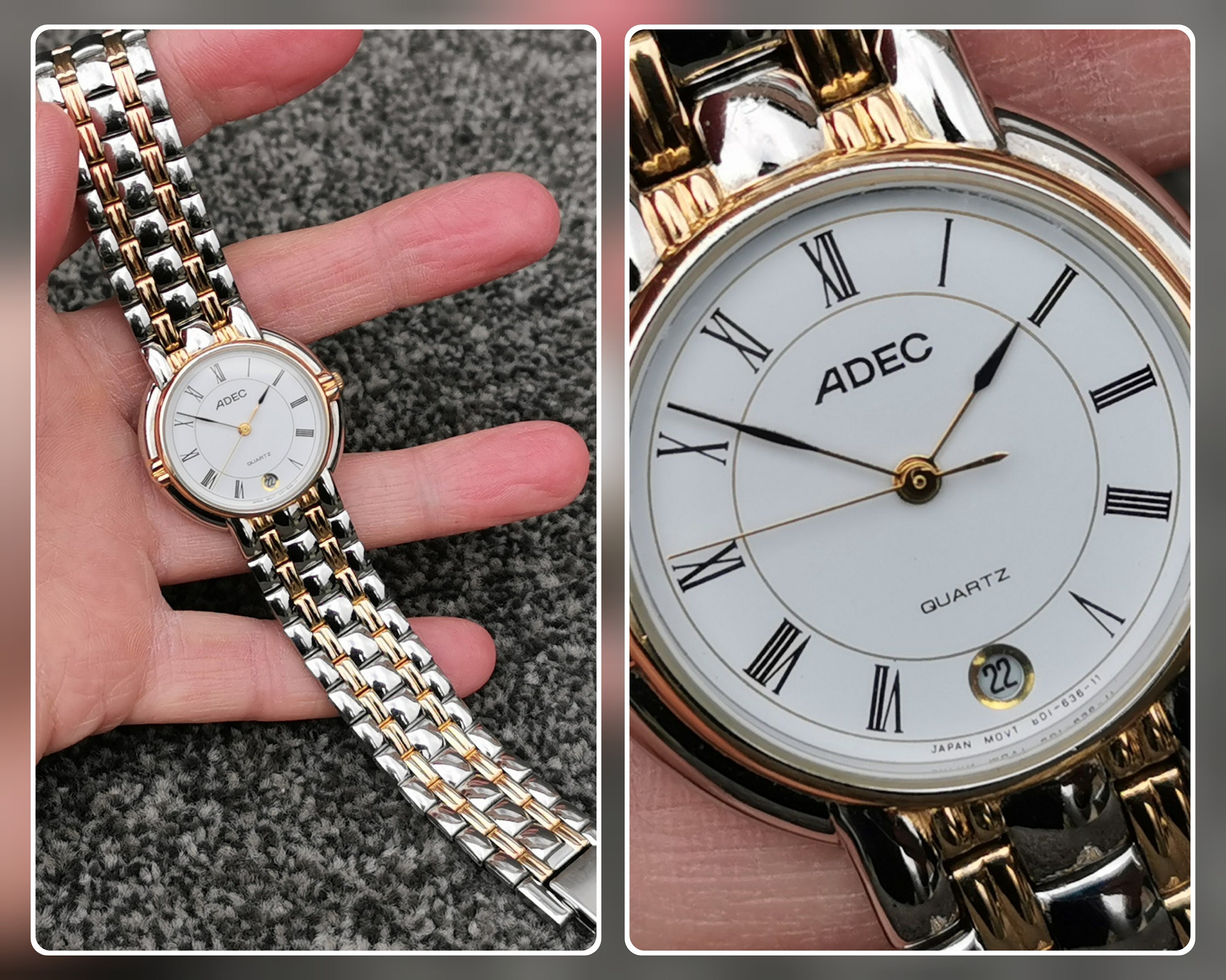 1990s Vintage ADEC by Citizen Quartz Dress Watch White Round Dial Date Indicator Two tone Stainless Steel Etsy Sweden