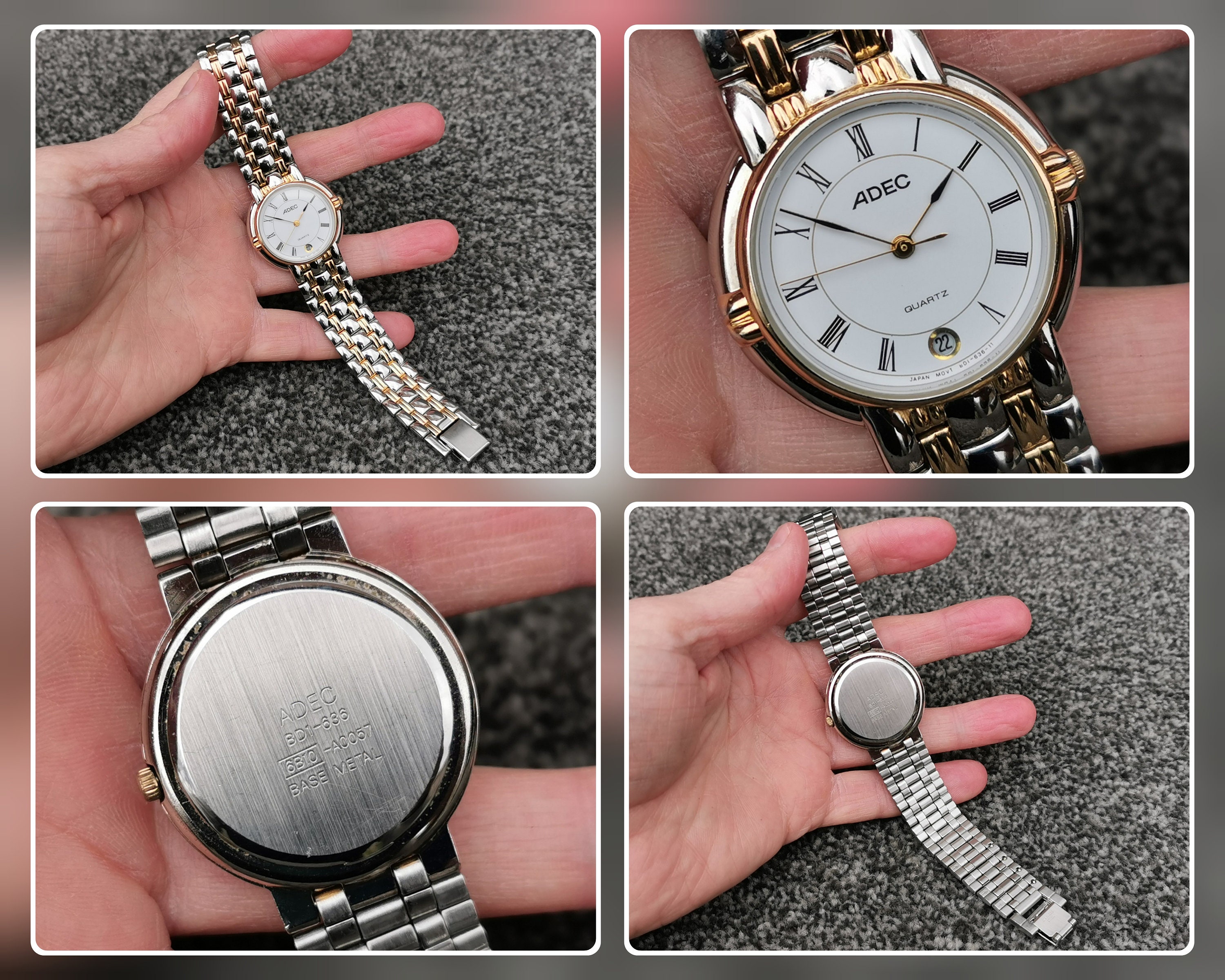 Reloj de vestir de cuarzo Citizen ADEC vintage de los anos 90 esfera redonda blanca indicador de fecha acero inoxidable de dos tonos Etsy Espana