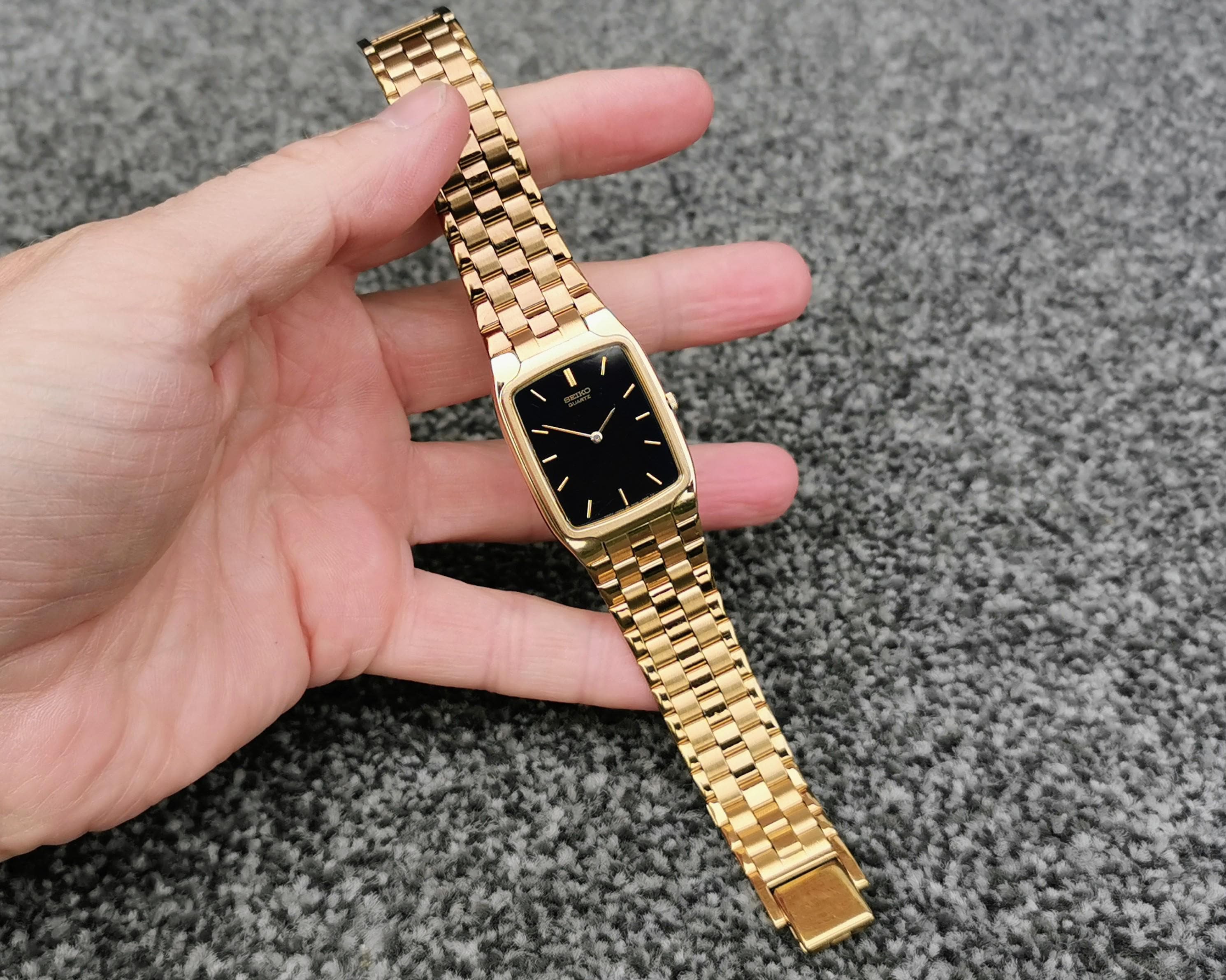 Vintage 1990s Seiko Unisex Gold Plated Quartz Tank Watch, Slim