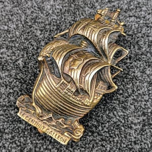 Vintage Solid Brass Cast Door Knocker, Galleon Ship Nautical 6.2&quot; x 3.6&quot;