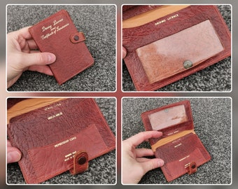 1960s Vintage Calf Leather Motorists Pocket, Wallet Driving Licence & Car Insurance, Made In England