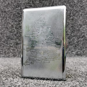 TALLENT England & Wales Vintage Cigarette Case 50s, Chrome Metal, Gilt Interior, Bridged Retainers
