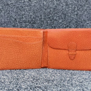Cartera de bolsillo de cuero, piel de cerdo color canela y caramelo, estilo retro vintage de los años 70