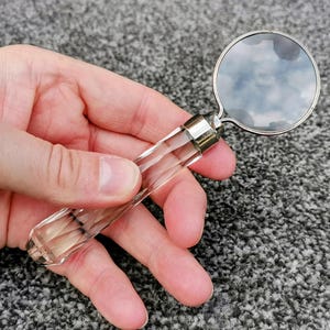 Vintage 5.2&quot; Small Magnifying Glass Crystal Faceted Handle, Pocket Travel Bag Size