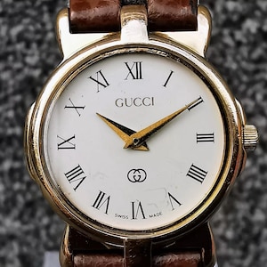 Vintage Gucci Watch, Swiss Made, Brown Leather Strap, Designer Retro Mum, Wife Gift Idea!